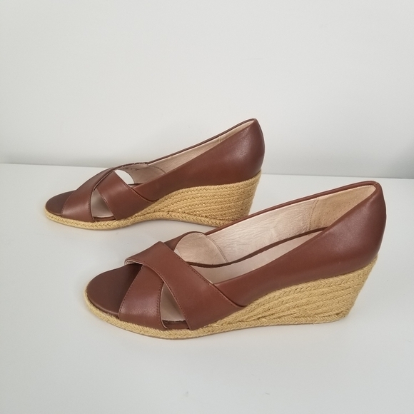 Jack Rogers Palmer Criss Cross Leather Espadrille Wedges Size 8.5M Brown - Picture 3 of 10